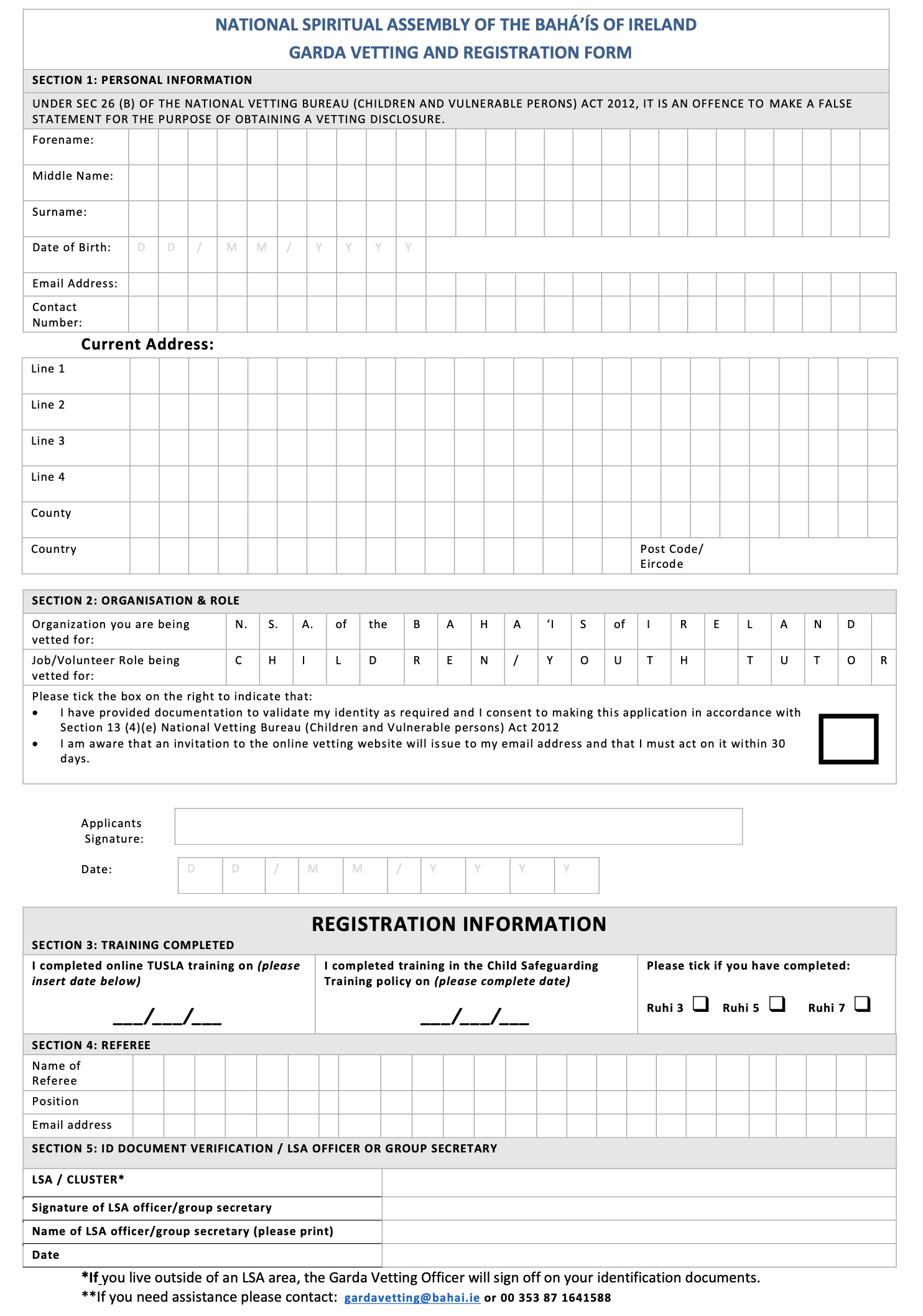 Garda Vetting & Registration Form 2022