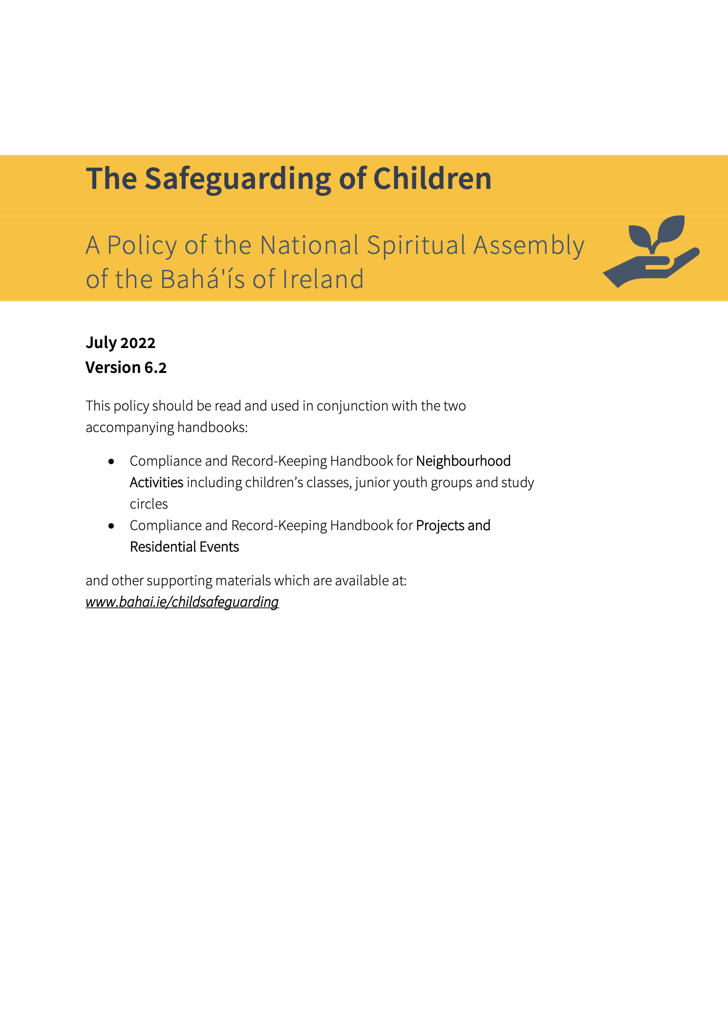 Policy for the Safeguarding of Children Version 6.2 2022